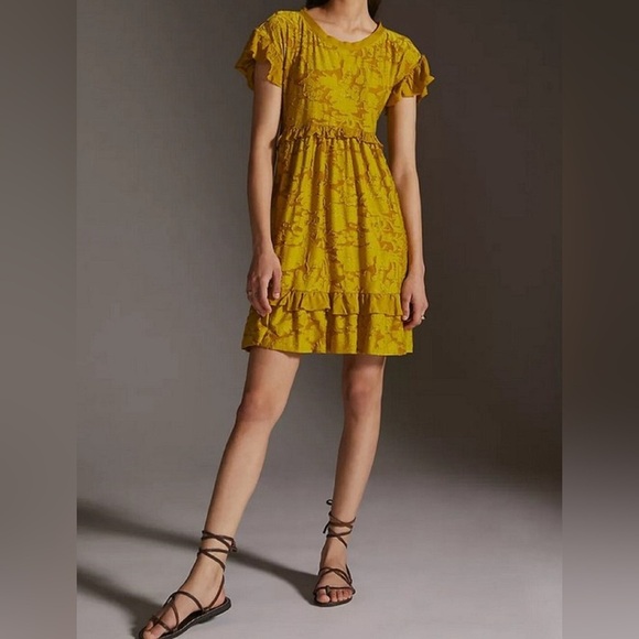 Anthropologie • Playful Floral Ruffle Knit Mini Dress - Picture 7 of 15